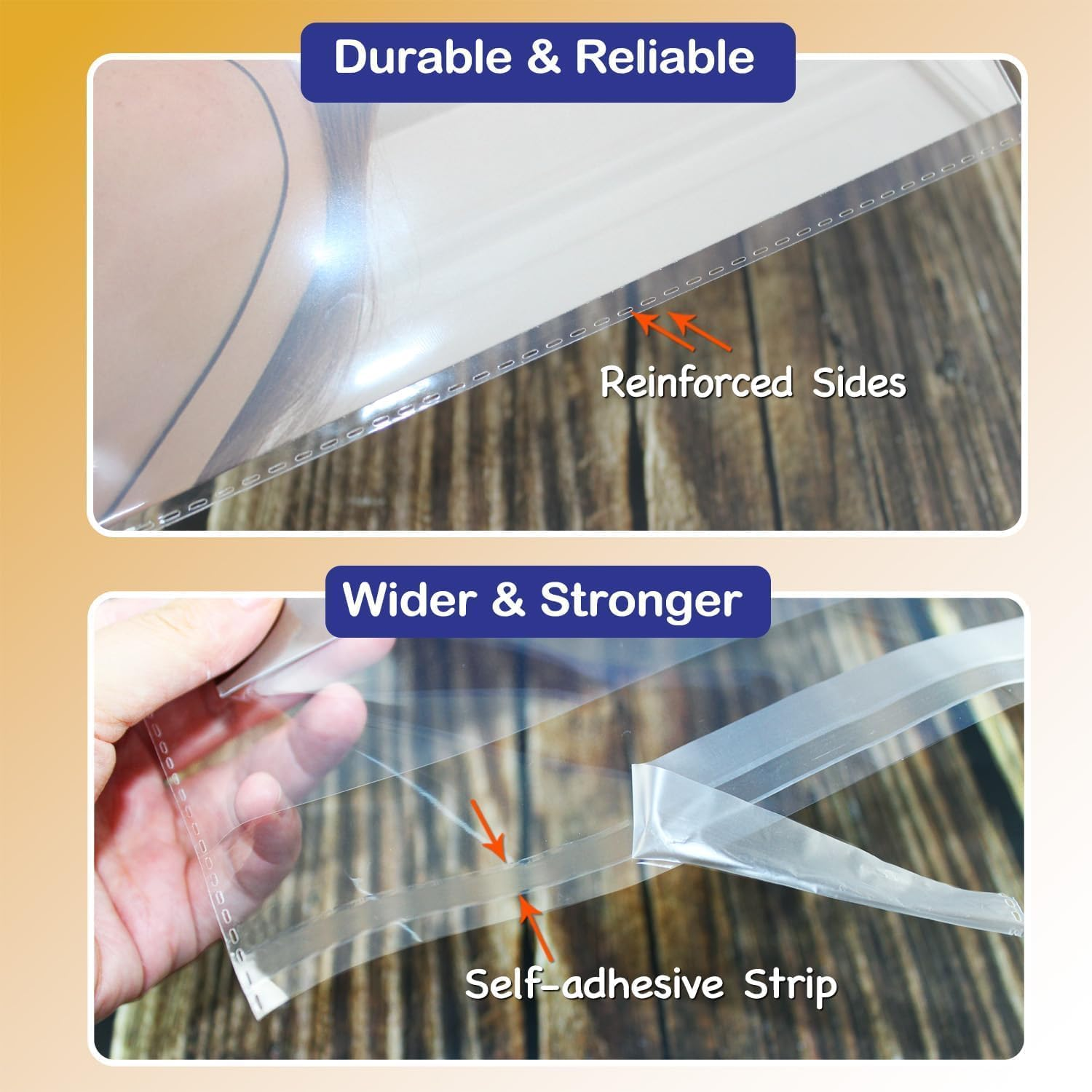 100PCS Thick Clear Plastic Cellophane T-Shirt Packaging Bags with Clothing Size Stickers, Tee Shirt Packing Wrapping Clothes Bags, Resealable Self Seal Adhesive Apparel Bags (10.6X 14.5 Inch) image number 4