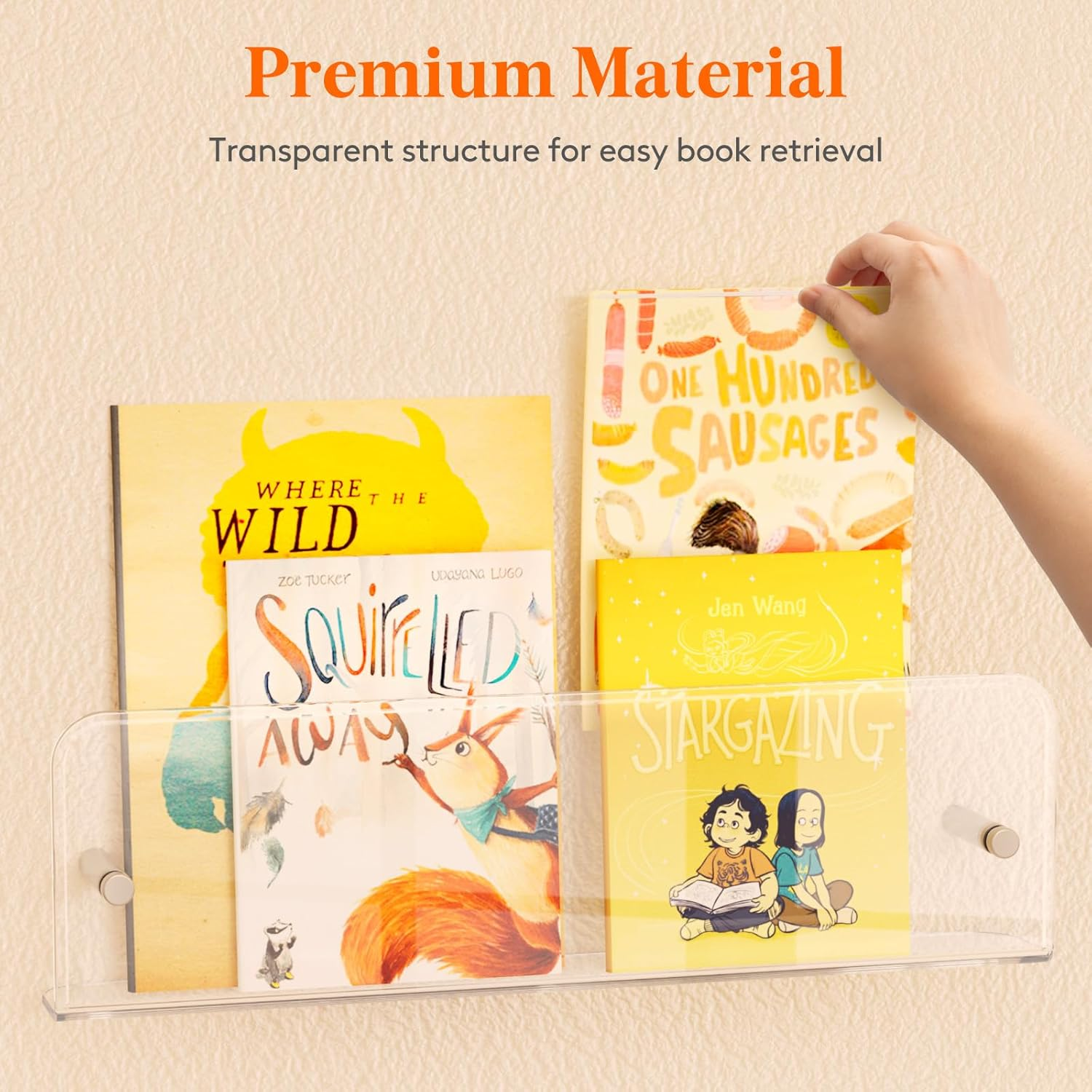 Lifewit Nursery Bookshelf 4 Pack, 15" Floating Shelves for Wall Mounted, Clear Acrylic Kids Magazine/Picture Hanging Racks for Baby/Toddler/Children in Bedroom, Living Room Decor image number 1