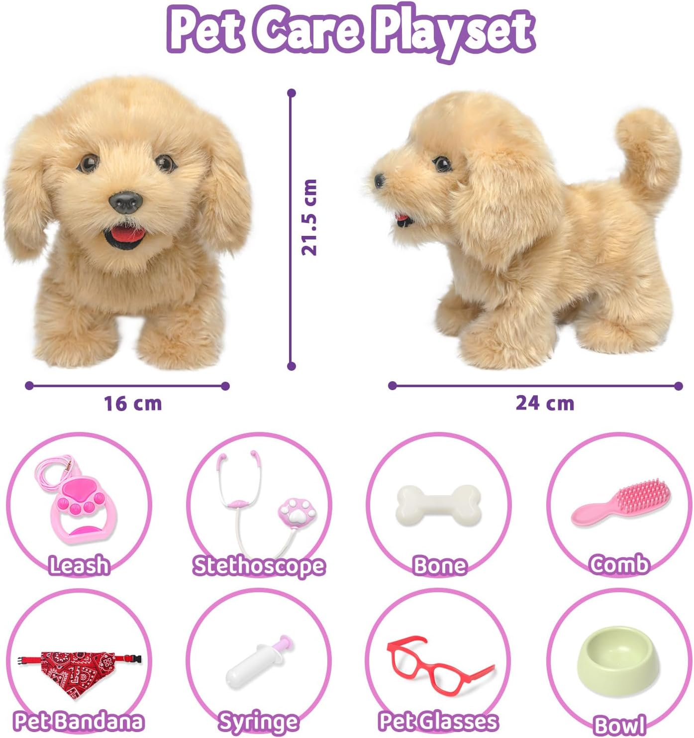 YH YUHUNG Dog Toys for Kids, Interactive Puppy Dog with Lead That Walks and Barks, Realistic Electronic Plush Robot Dog, Grooming Kit, Educational Toy from 3 Years image number 3