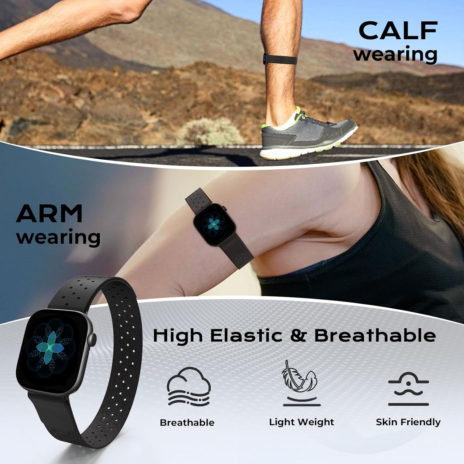 Viiotu Ankle Strap for Apple Watch 38/40/41Mm 42/44/45/46Mm, Soft Elastic Arm Straps for Apple Watch, Stretchy Sport Unisex Armband/Ankleband Runing Exersice image number 3