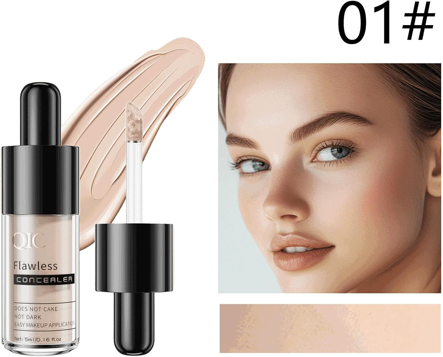 Full Coverage Liquid Concealer &ndash; 12HR Long Lasting, Waterproof Makeup for Dark Circles, Tattoos, Lightweight Natural Flawless Finish, Multiple Shades Available - 01 image number 5
