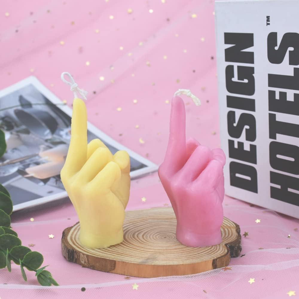 Homiliky Hand Gesture Shaped Silicone Candle Mold 3D Middle Finger Resin Casting Mould for DIY Soap Candles Handmade Gift Craft Ornaments Home Decoration (Middle Finger) image number 2