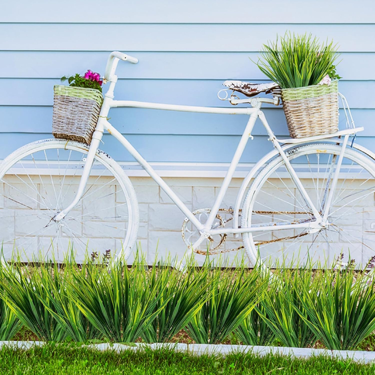 18PCS Outdoor Artificial Grass Faux Plants Spring Summer Decorations, UV Resistant Bulk Realistic Fake Bushes Grass Plastic Greenery Shrubs Front Porch Patio Garden Window Box Home Decor Arrangement image number 6