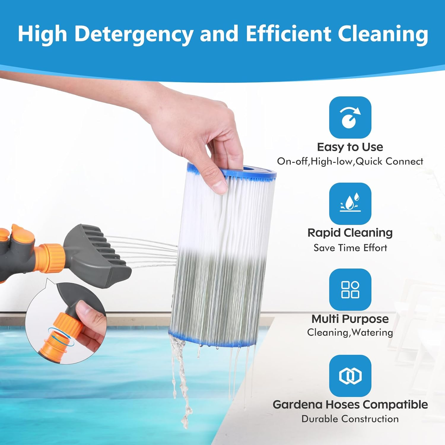 Pool Cartridge Filter Cleaner, Spa Filter Cleaner for Hot Tub Pool, Sturdy & Durable Comb Pool Filter Cartridge Cleaning Tool for Hot Tub, Clears Leaves, Debris, Filter Cartridge for Pool image number 3