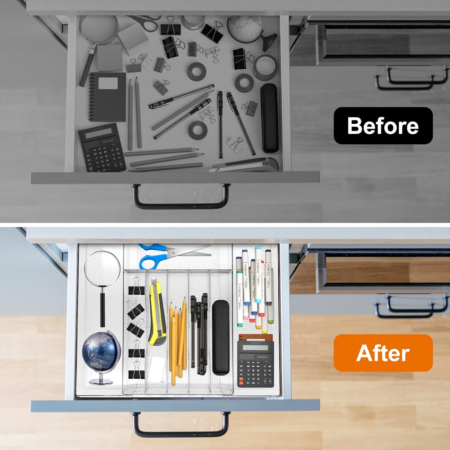 Cutlery Drawer Organiser,8 Divider Expandable Kitchen Drawer Organiser,Plastic Kitchen Organiser Storage for Spoon Fork Knife (Middle) image number 2