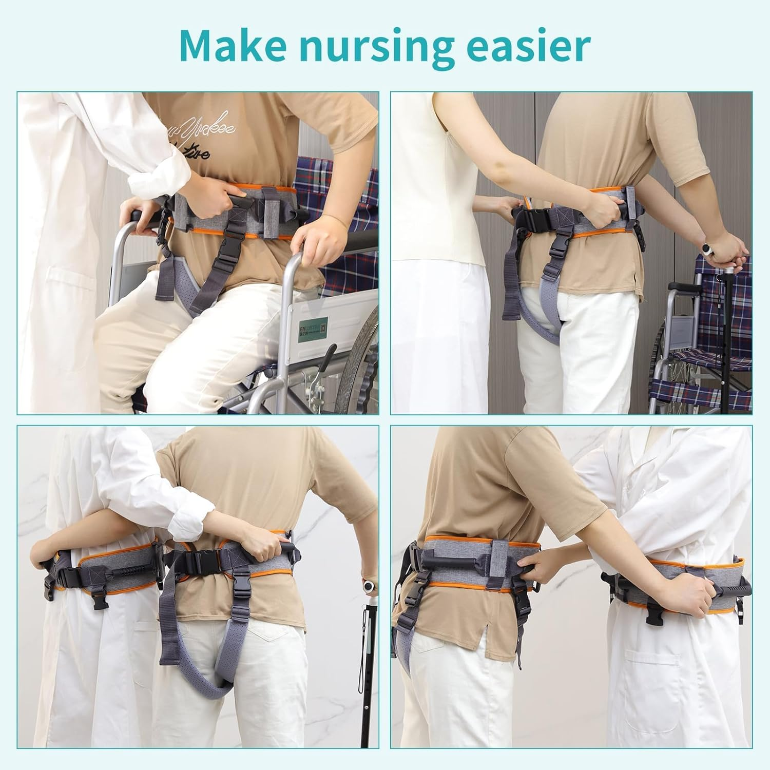 ENLUNTRA Gait Belts Transfer Belts for Seniors with 7 Handles and Detachable Leg Straps，Gate Belt for Elderly Lift Belts with Quick Release Buckle，Patient Transfer Belts for Lifting Seniors, Orange-Grey, 90Cm image number 6