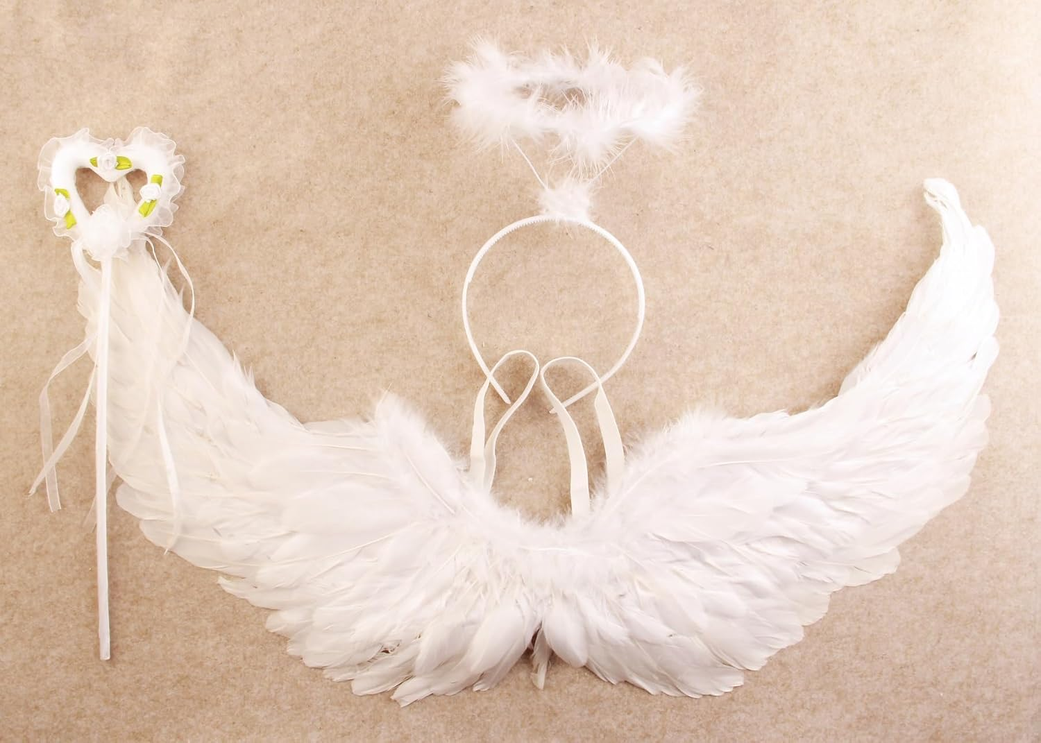 Nishine 26X14 Inch Angel Feather Wing Halo and Wand Costume Set for Girls Cosplay Kids Women Halloween Party Favor image number 4