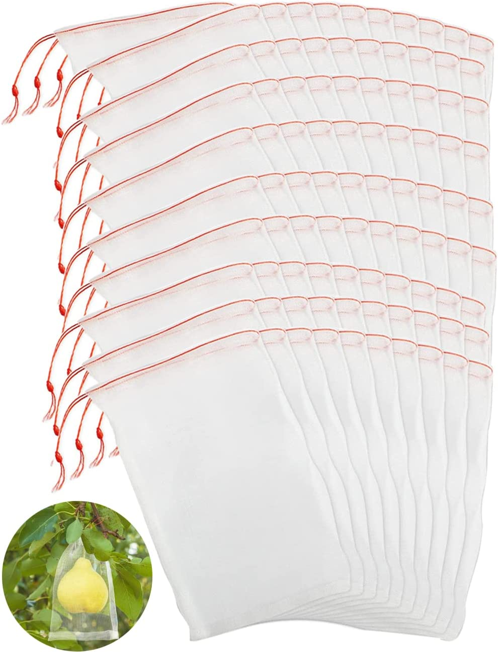 15X25Cm Fruit Protect Bags, 100 PCS Reusable Mesh Garden Netting Protection Bag for Plants Vegetables Plant Fruit Flower, Fruit Bags Net Bag for Fruit Trees, Fruit Cover Nylon Mesh Bag with Drawstring image number 2