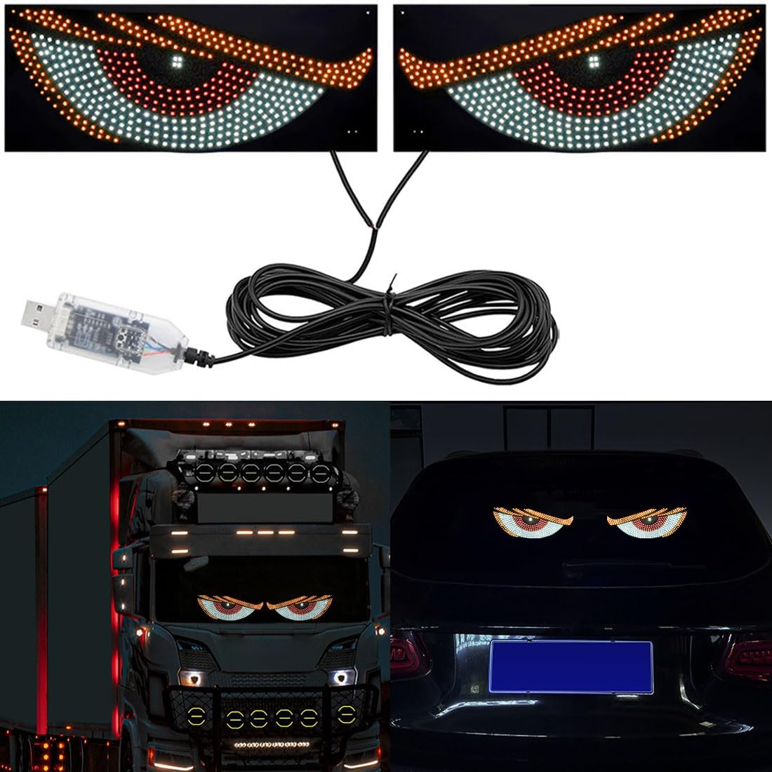 Devil Eyes Light for Cars,Led Eyes for Car,4.7In X 11.8In,Windshield Eyes Animated Led,Dynamic Personalized Big Eye Lights for Car Windshield