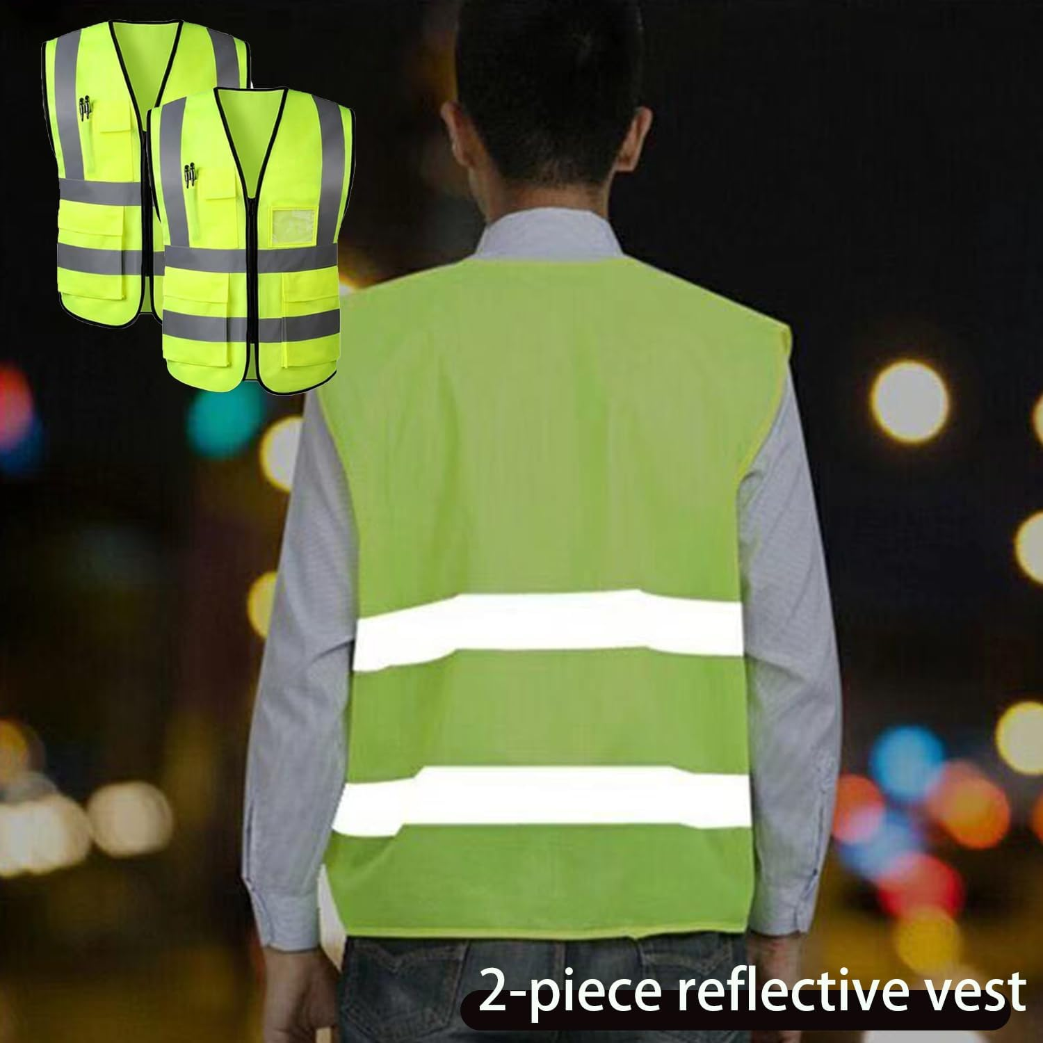 Roczential Men'S and Women'S Two-Piece Reflective Safety Vest, High Visibility Safety Vest with Pocket Zipper on the Front image number 1