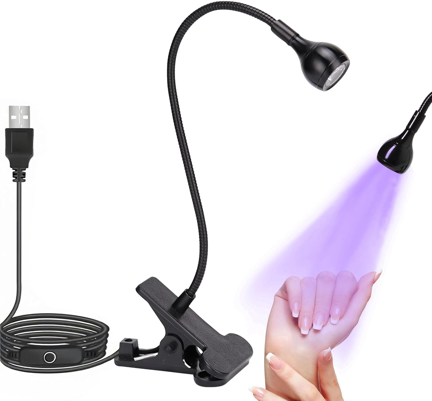 UV Nail Lamp, Nail UV Lamp, UV Nail Light, LED Ultraviolet Glue Curing Lamp, Nails Manicure Dryer Curing Light, Portable Clamp Flexible Desk Nails Lamps, for Gel Nails, Mobile Repair (Black) image number 5
