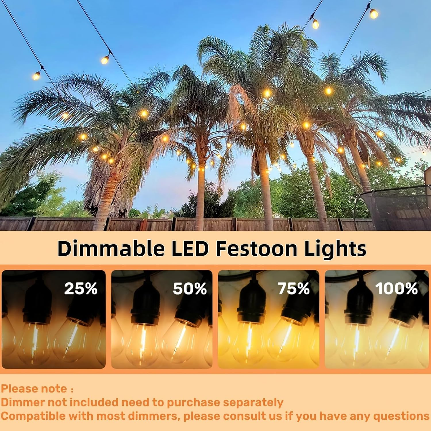 Festoon Lights Outdoor - 30M, 30 Bulbs + 2 Spare LED Outdoor Lights - IP65 Waterproof Shatterproof Led Light IP65 Waterproof and Shatterproof Fairy Light for Garden, Party, Camping (Warm White) image number 2
