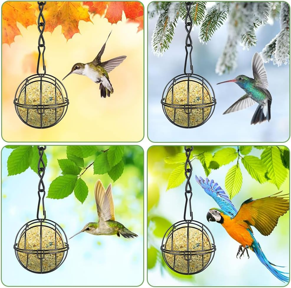 4Pcs Fat Ball Bird Feeders, Hanging Metal Bird Holder with S-Shaped Hooks for Outdoor Garden Wildlife Birds Finch Sparrow Robin image number 2