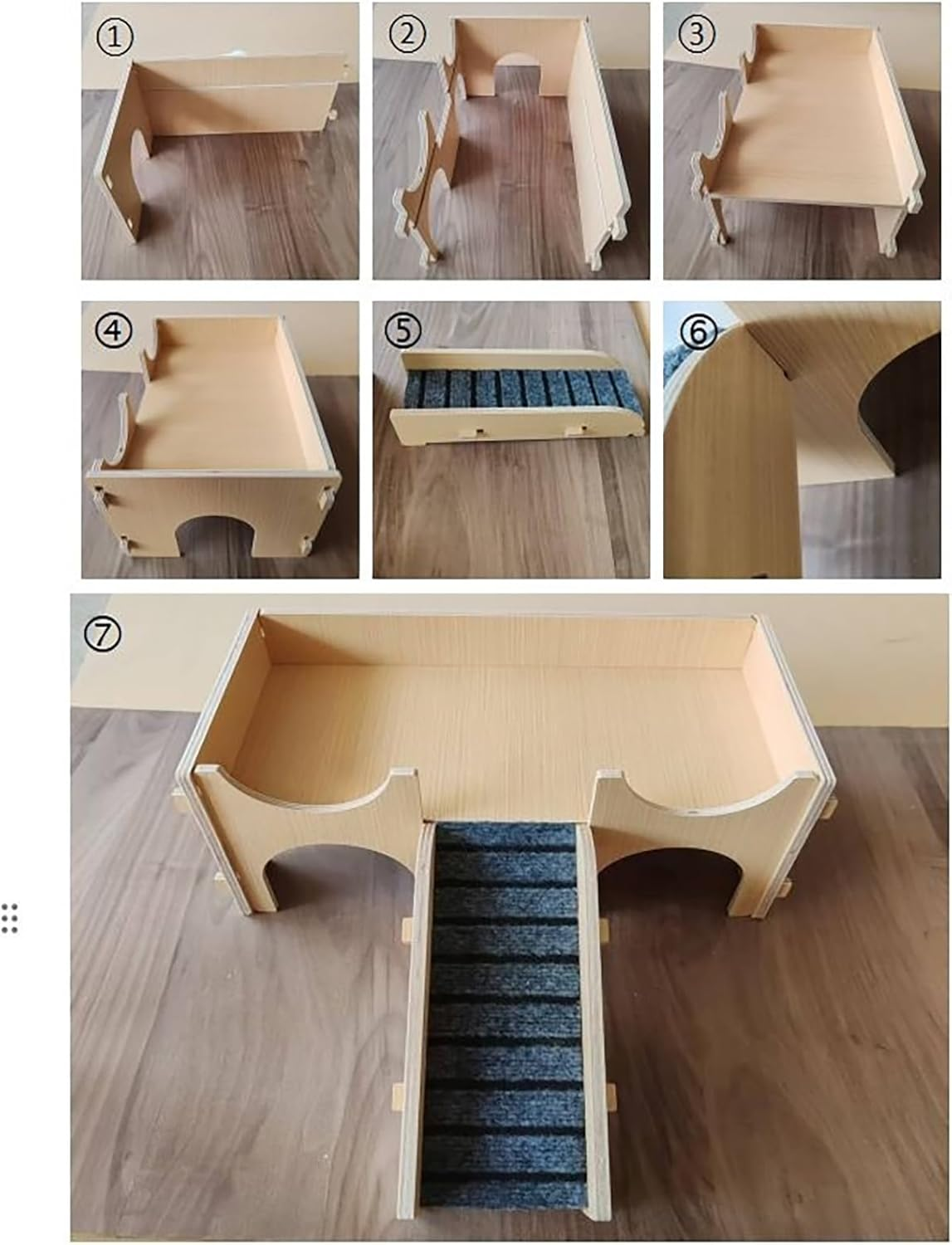 Guinea Pig Hideout,Wooden Hamster Castle with Stairs,Small Animal Houses Habitats for Guinea Pigs Hamsters Bunny Chinchillas Hedgehogs 15L X 9.8W X 7.1H in (Light Wood) image number 1