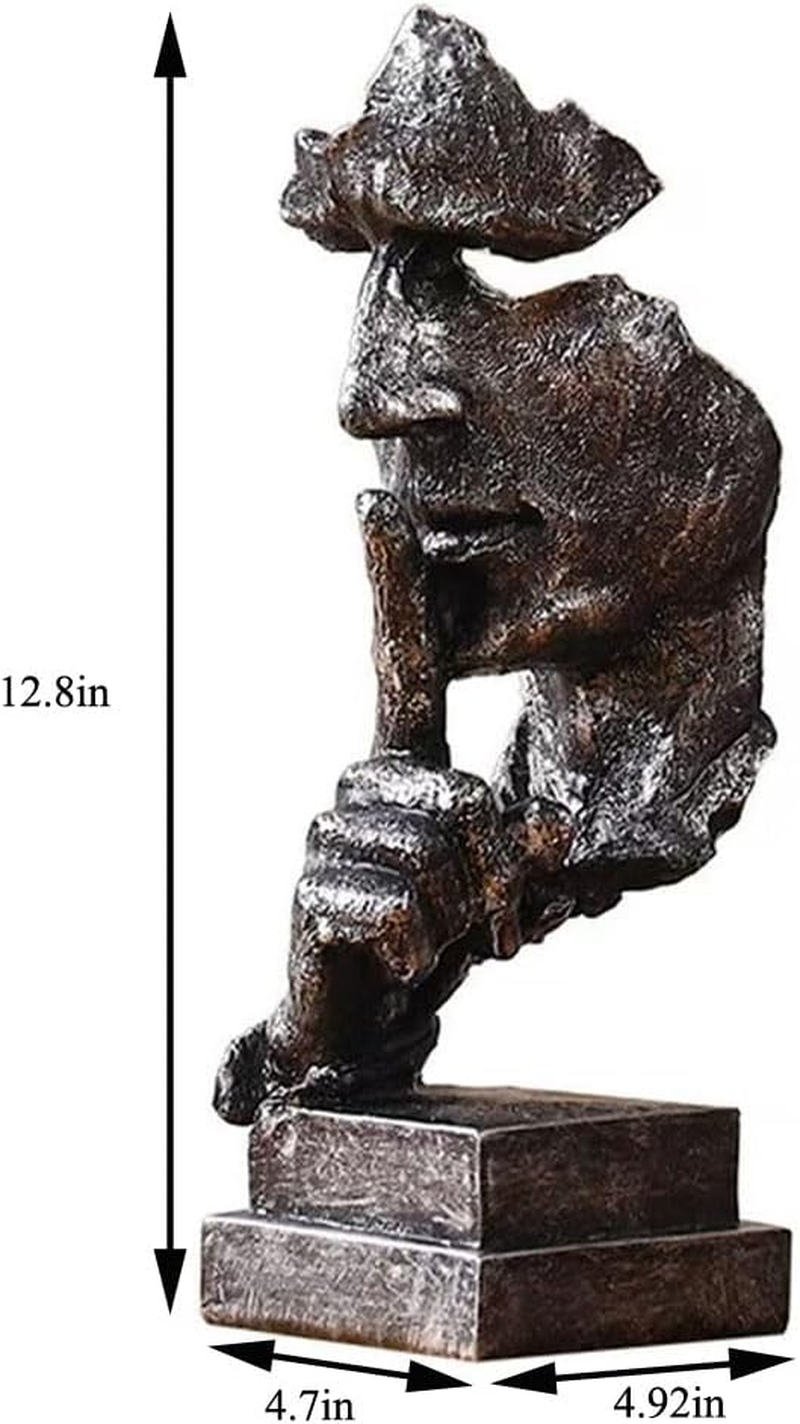 Silence Is Gold Thinker Statue - 13.5 Inches Modern Abstract Sculpture Art, Minimalist Desk Decor for Office & Home, Creative Study/Bedroom Modern Abstract Sculpture Art for Desk Decor - Ancient Silver image number 1