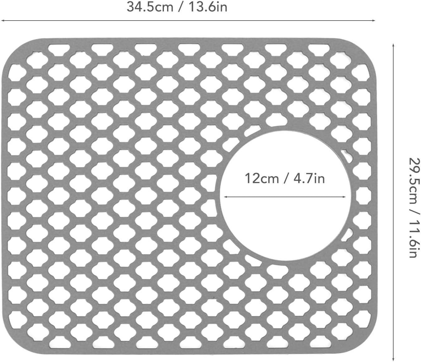 Silicone Sink Mat, 13.6 X 11.6 Kitchen Sink Protector Grid, Non Slip Sink Mats with 4.7 Rear Drain, Heat Resistant for Bottom of Farmhouse Stainless Steel Porcelain Sink (Grey) - Grey image number 3