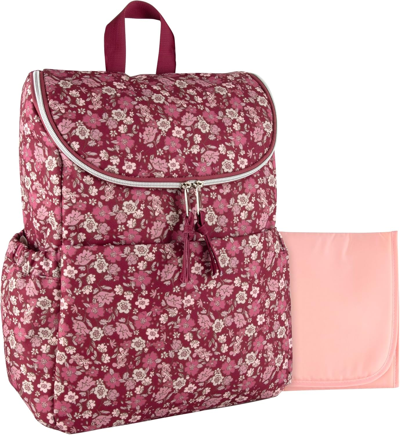 Multi-Function Floral Diaper Backpack and Travel Nappy Baby Bag with Changing Pad and Stroller Straps