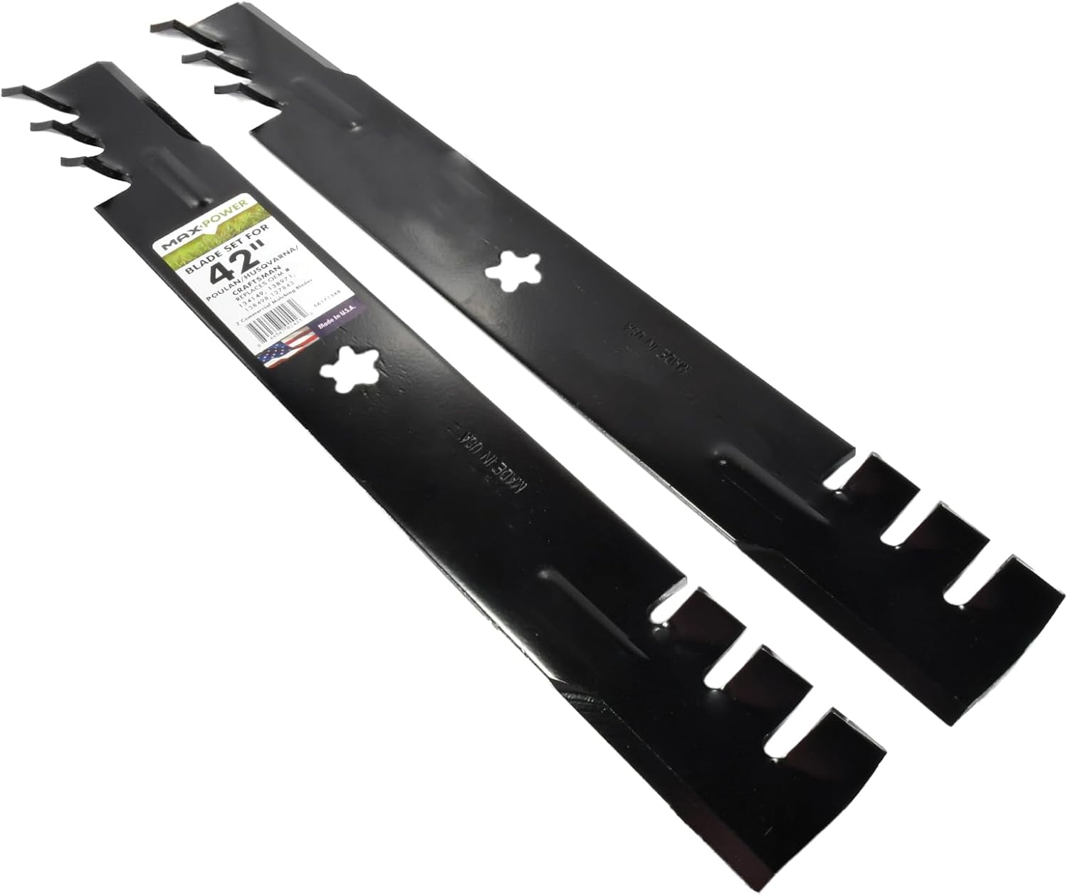Maxpower 561713XB 2 Commercial Mulching Blade Set for Many 42 In. Cut Craftsman, Husqvarna, Poulan Mowers Replaces OEM #'S 138498, 138971, 532138971, 532127843, 532138498 image number 3
