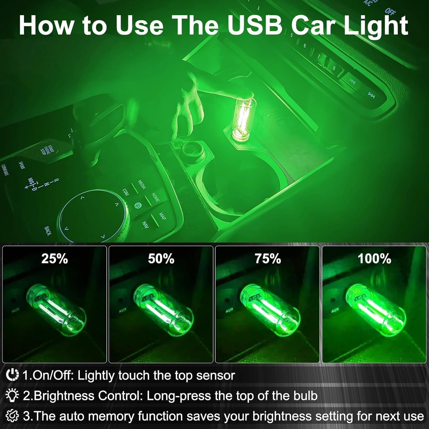 2 PCS Car USB Night Light Bulb, Touch Dimmable Car Interior Ambient Lights, Portable Mini USB Retro Glass Bottle Lamp Decorations for Vehicle, Bedroom, Hallway, Camping(Green) - Pink image number 7