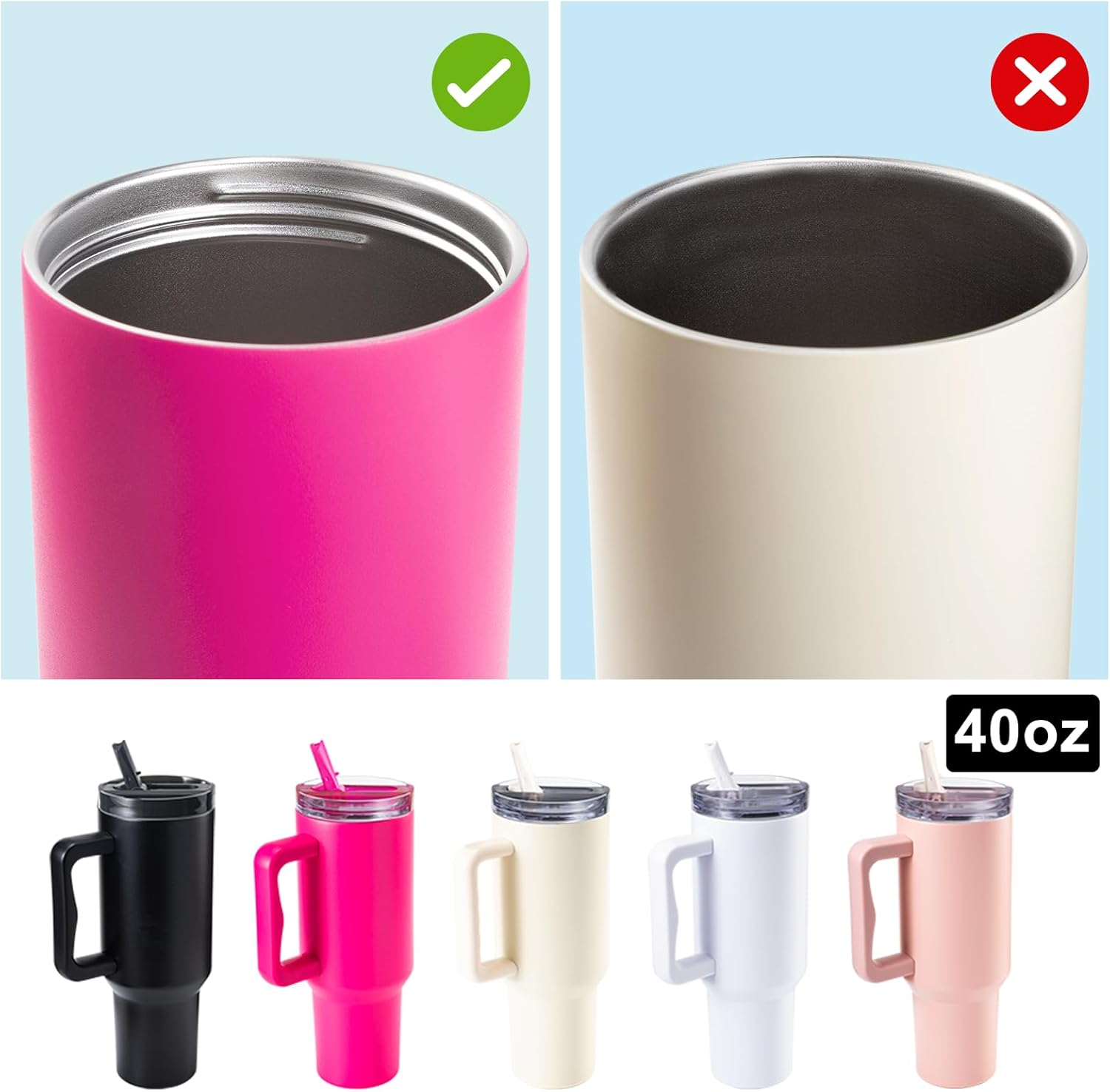 2Pcs 40 Oz Lid Leak-Proof for Stanley Cup - Tumbler Detachable Flip Straw Lid, Lids Replacement Accessories for Stanley Cups, Cup Accessories, Set with Cover(Rose) image number 6