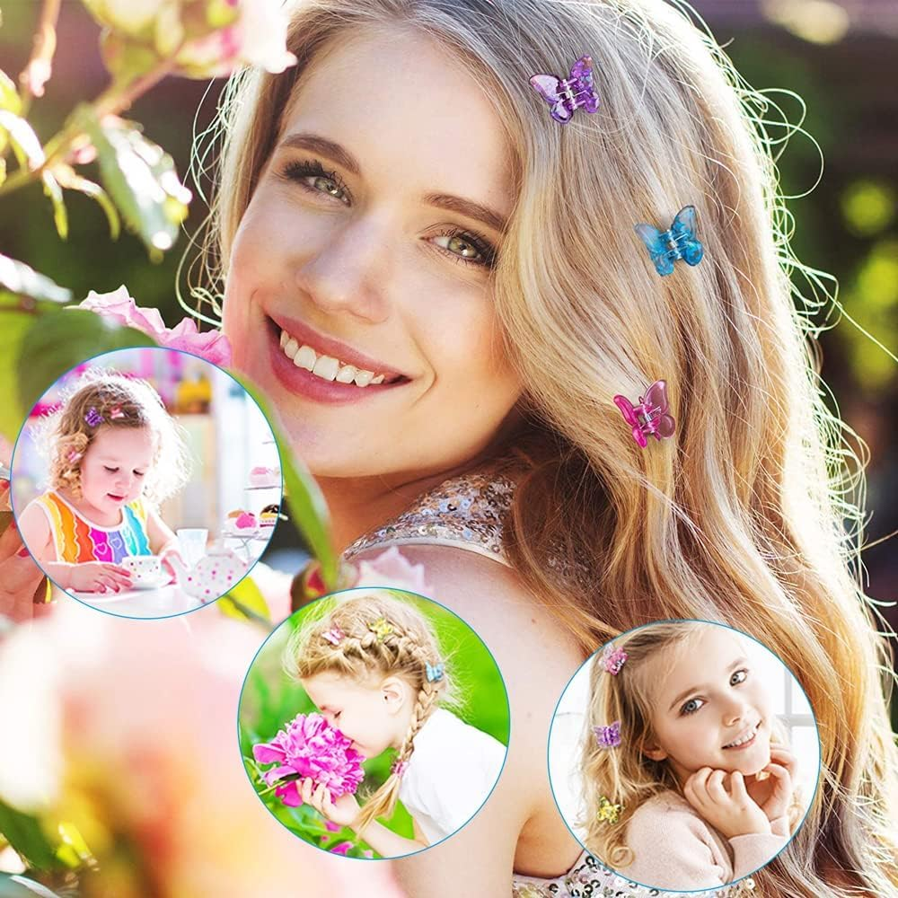 Pack of 12 Butterfly Hair Clips, Butterfly Hair Clips for Children, Hair Clips Small, Butterfly Hair Clip, Mini Claw Barrettes Mixed Colour, for Girls and Children image number 2
