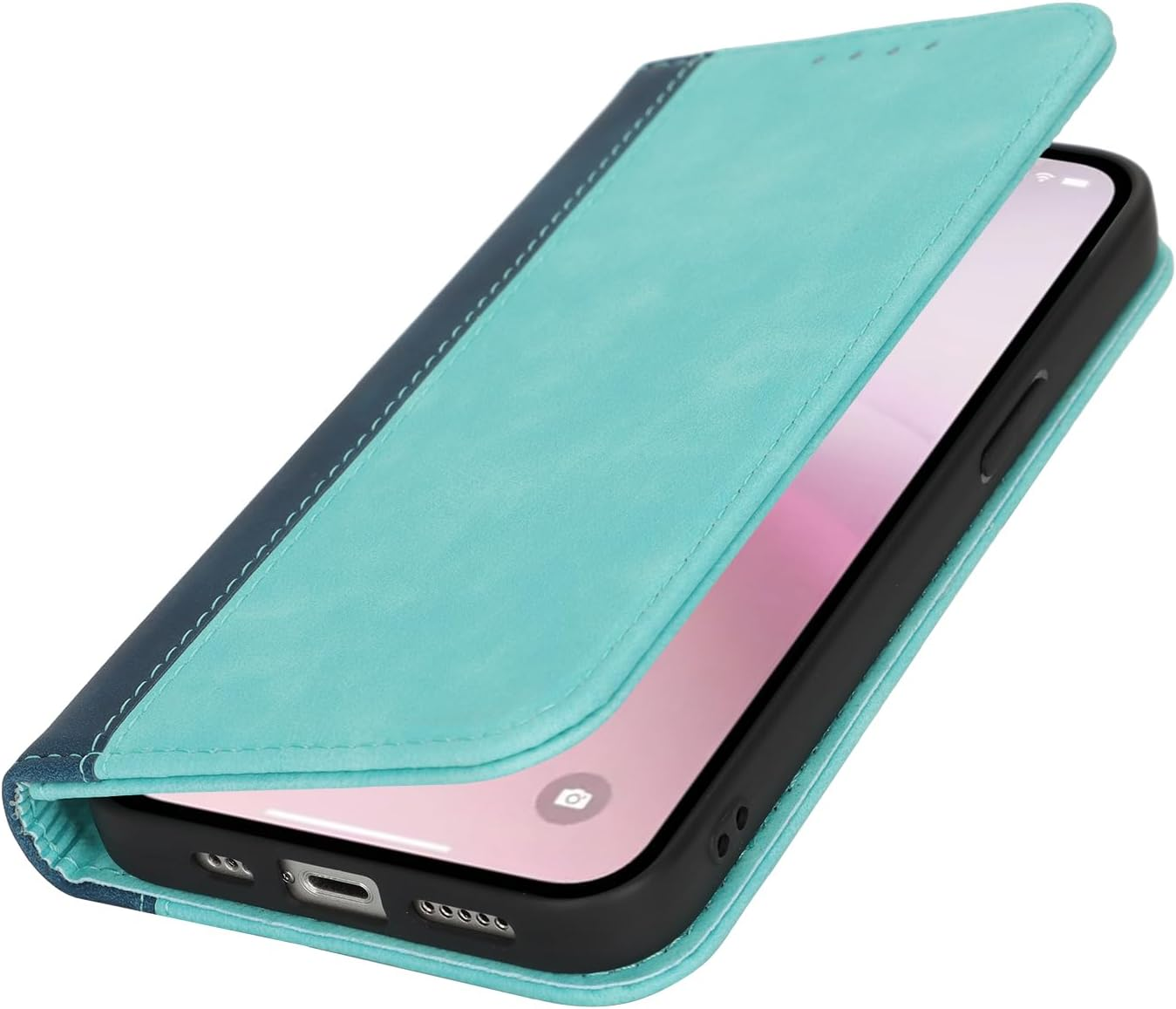 Cavor for Iphone 16E Case,Premium Leather Folio Flip Wallet Case Cover Magnetic Closure Book Design with Kickstand Feature & Card Slots(6.1")-Sky Blue image number 3