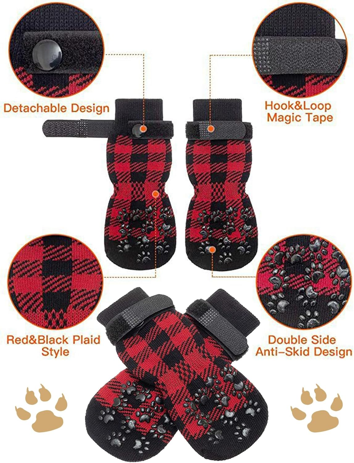 12 PCS Anti-Slip Paw Protectors Dog Socks, 3 Pairs Double Side Soft Non-Slip with Adjustable Straps, 3 Patterns Christmas Dog Socks, Traction Control Socks for Indoor Hardwood Floor Wear for Dogs (L)