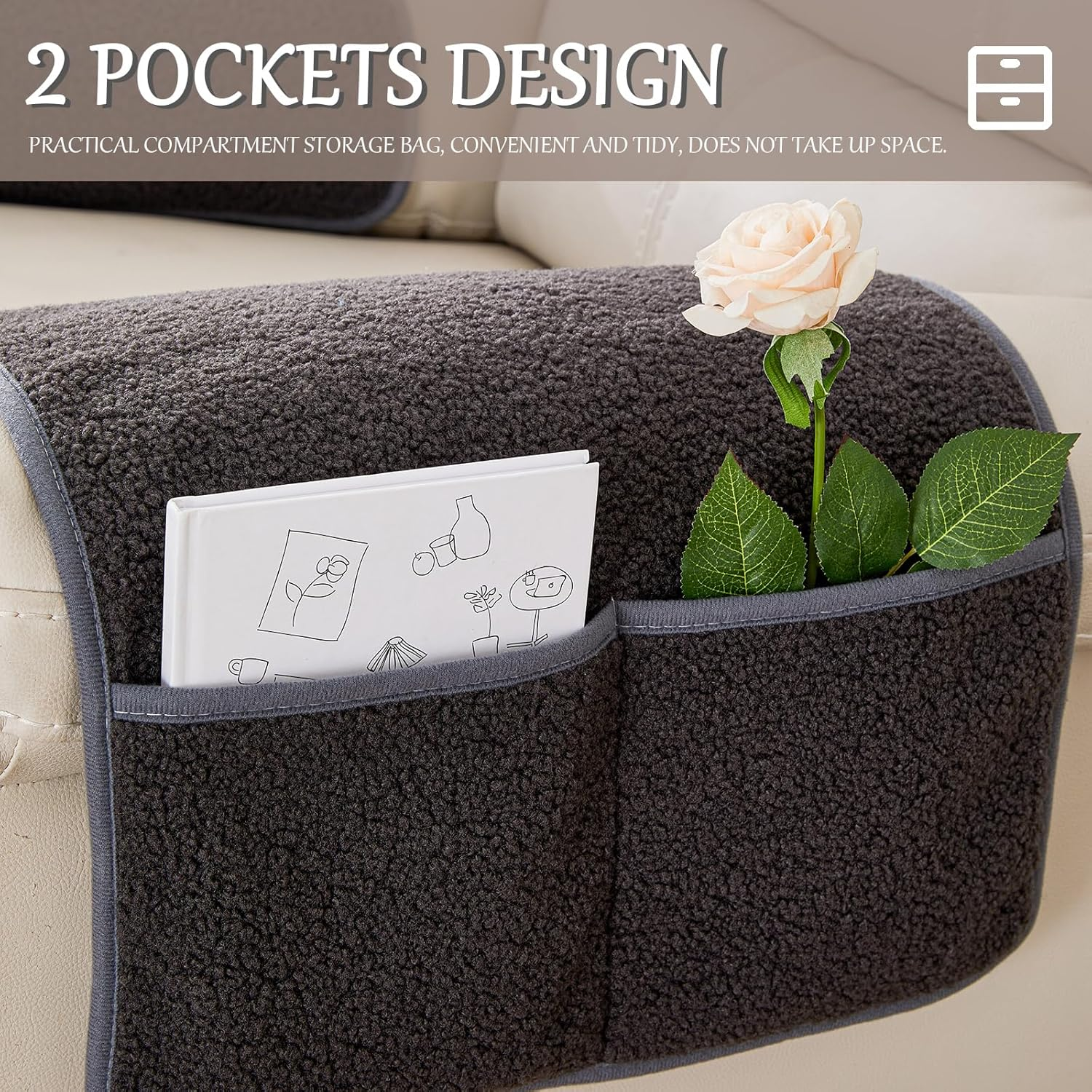 Armrest Cover, Recliner Chair Protector, Furniture Protector Slip, Side Storage Pocket, Stretch Armchair Couch Arm Rest Cover for Recliner, Chair, Sofa (Dark Gray,3 Seater(5Pcs)) image number 3