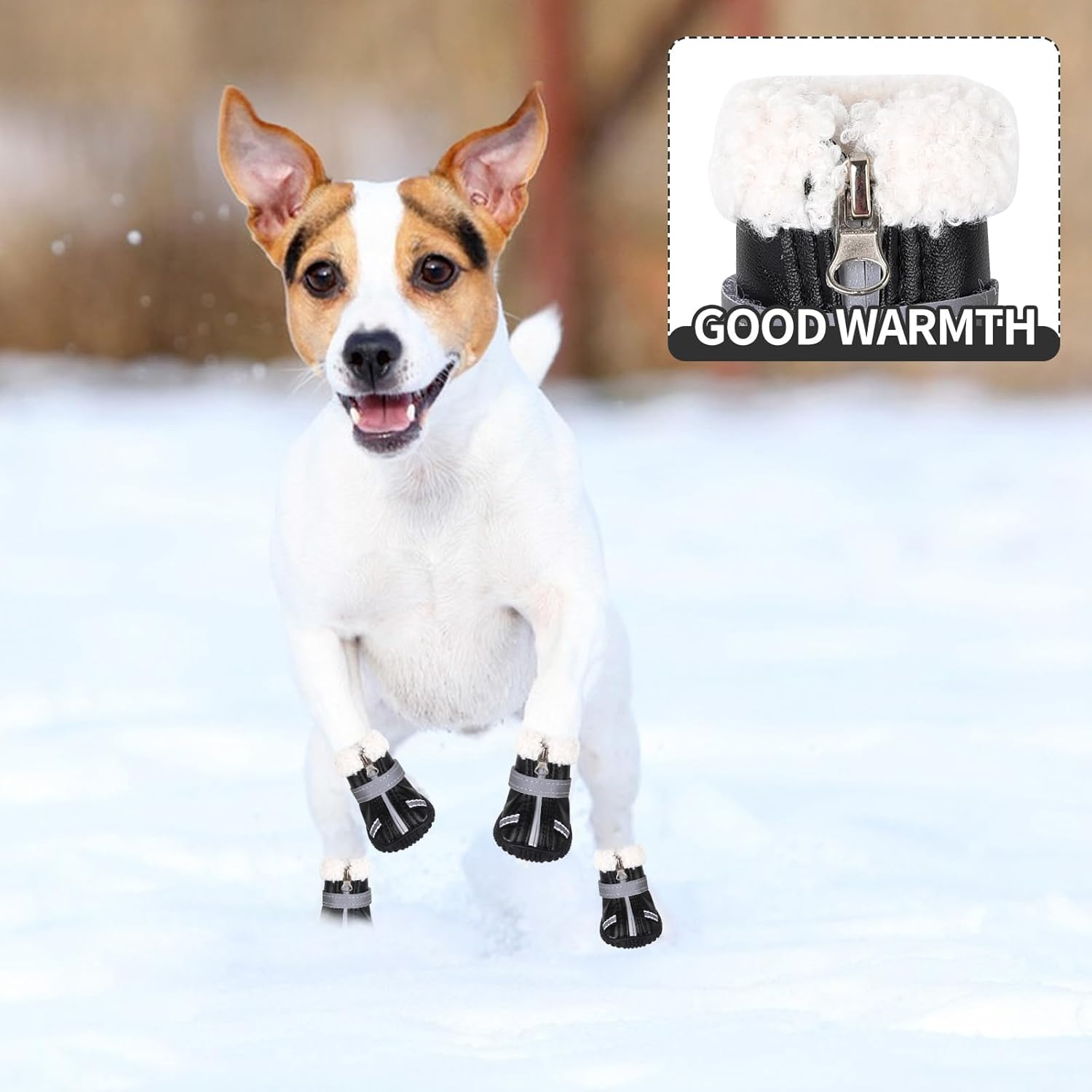 Waterproof Dog Boots, Fleece Shoes with Reflective Straps Winter Dog Paw Protector Warm Booties for Injured Paws Anti-Slip Walking Boots Outdoor for Small, Medium Dogs, Puppy (L) image number 5