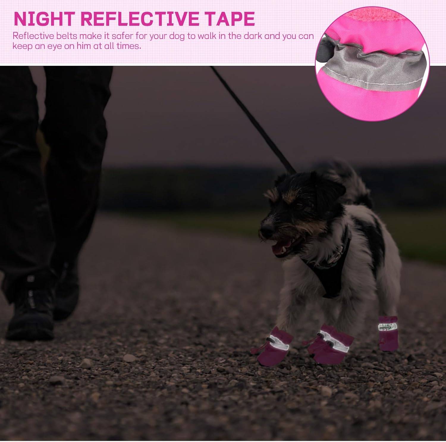 Shoes for Small Dogs, Dog Shoes for Hot Pavement with Reflective Straps, Waterproof Dog Boots for Small Dogs (Pink, S) image number 3