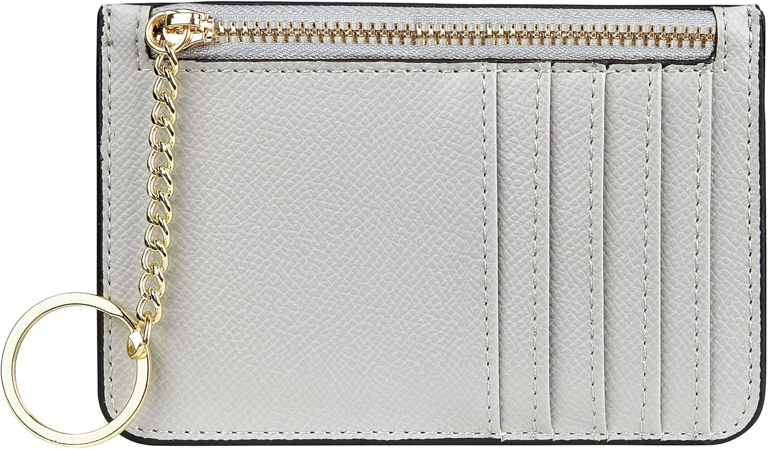 Women'S Leather Slim Minimalist Card Holder Case Zipper Changes Coin Front Pocket Wallet with Keychain, Green, Casual