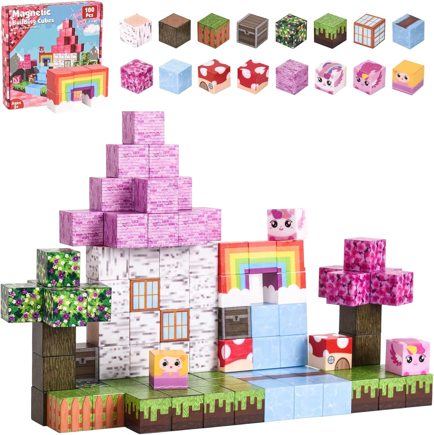 Magnetic Blocks 100PCS Unicorn Themed, Milliefun Magnetic Building Blocks 2 * 2CM, Toddler STEM Montessori Sensory Toys for Age 3 4 5 6 7 8 Years Old Boys & Girls, Kids Christmas Birthday Gifts image number 4