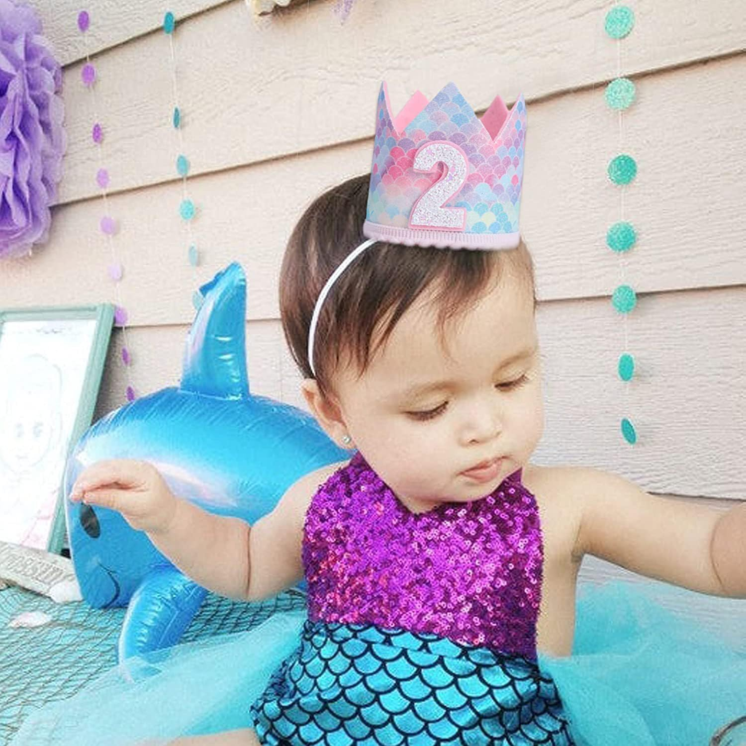 Mermaid 2Nd Crown Birthday Hat Mini Crown Party Decorations 2Nd Hat for Baby Girls Birthday Party Supplies image number 4
