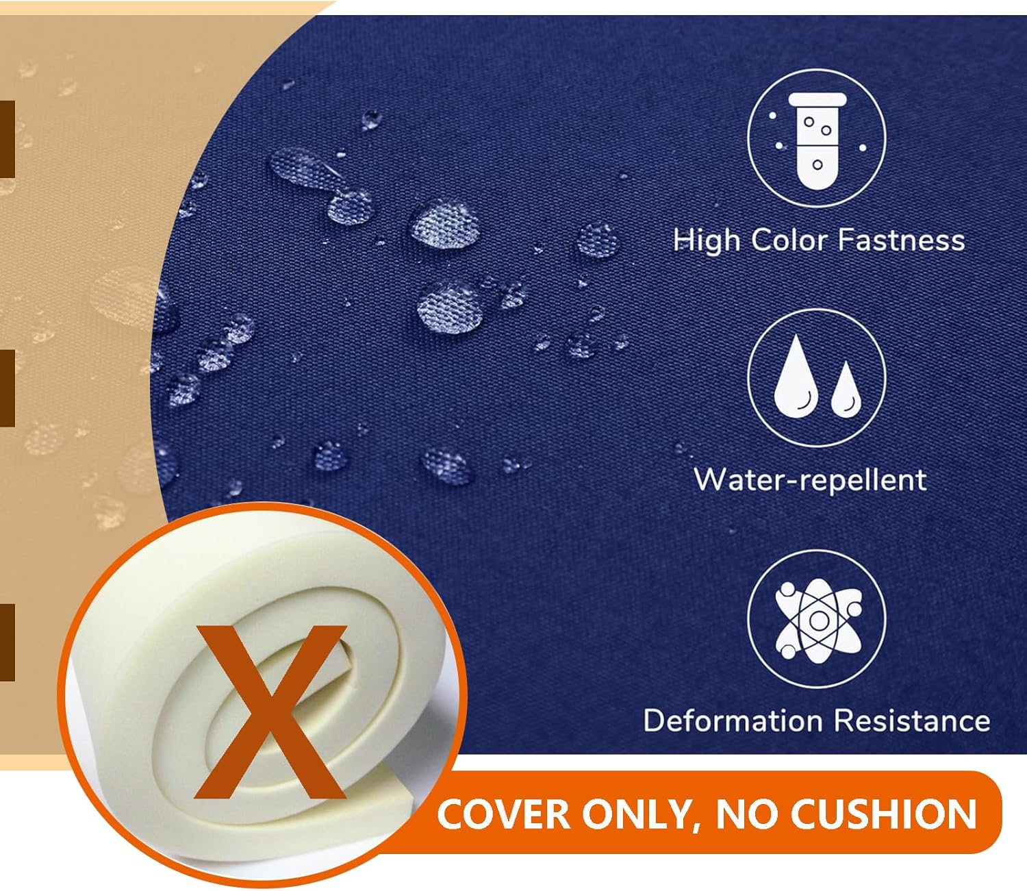 Oslimea Outdoor Patio Cushion Covers Replacement 25X27X5 Inch 2Pack Patio Furniture Cushion Seat Cover Waterproof Washable Sofa Couch Chair Slipcover Furniture Protector for Indoor Outdoor, Blue image number 5