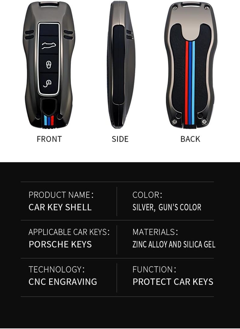 HIBEYO 3/4 Button Key Fob Cover for Porsche 911 Cayenne Macan Panamera Taycan Smart Key Cover for Porsche Keyless Entry Remote Shell Accessories-A Keychain Black - 3 Button A Keychan Black image number 6