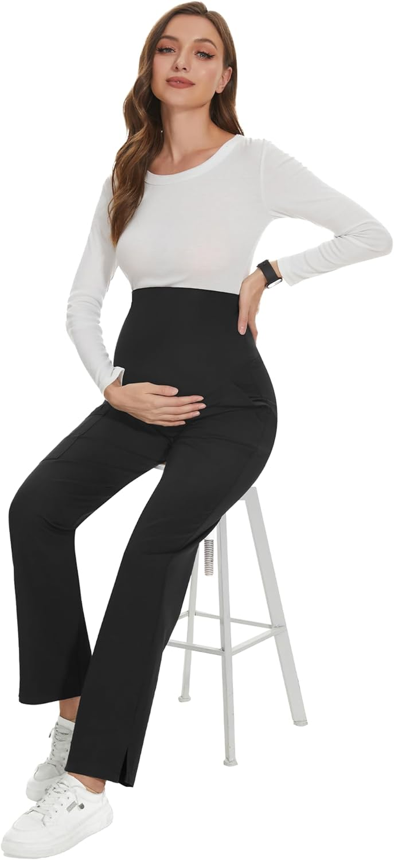 POSHGLAM Women'S Maternity Scrubs Pant Workwear Casual Cargo Pregnancy Pants, S-XXL image number 2