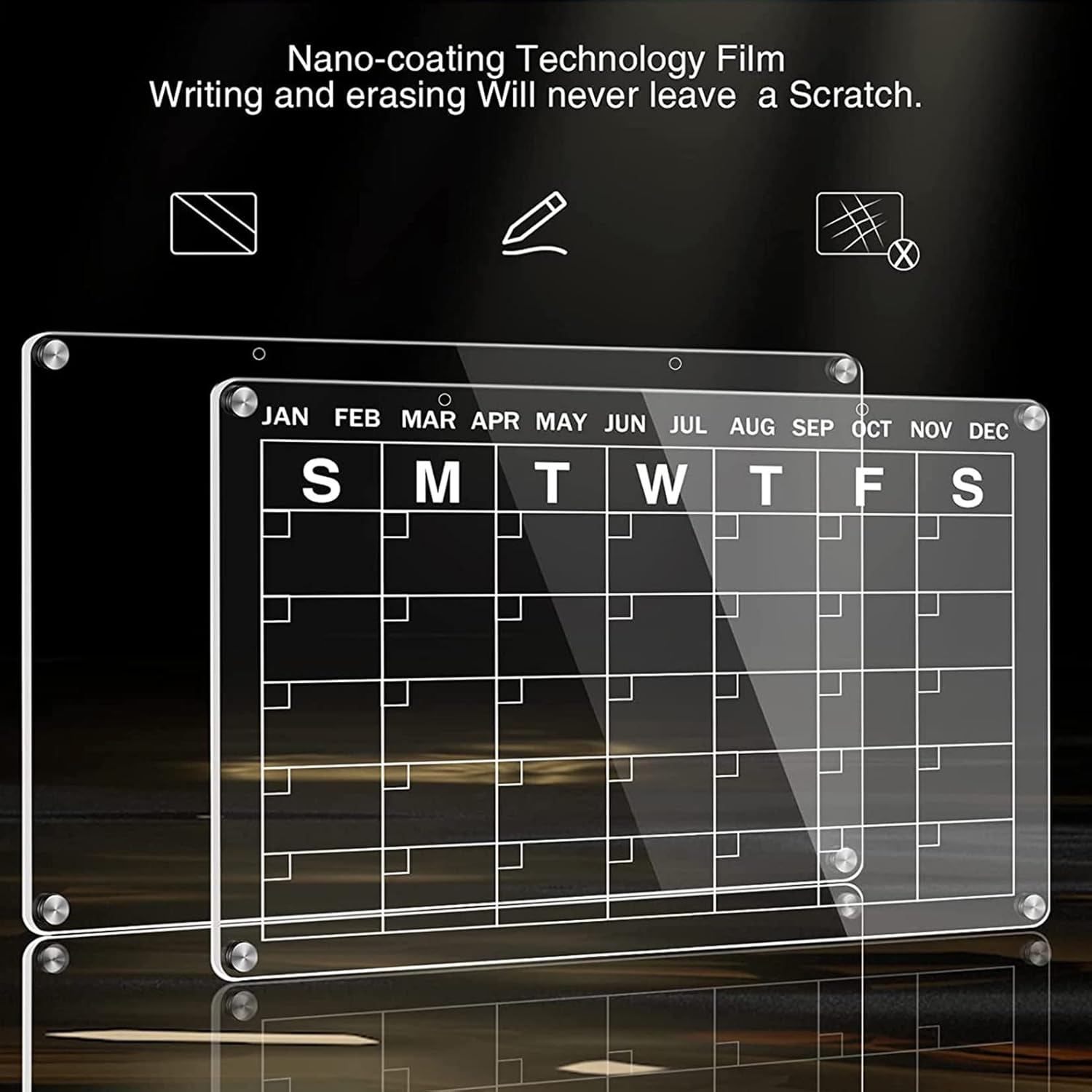 Acrylic Magnetic Fridge Calendar Monthly and Whiteboard Dry Erase Board Reusable Wall Calendar Fridge Whiteboard