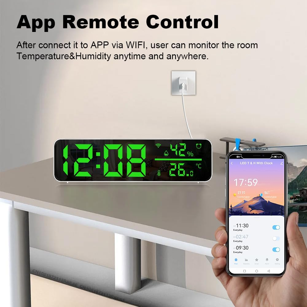 Uantii Tuya Smart Temperature Humidity Sensor with Alarm Clock, Wifi Thermometer Real-Time Monitoring Hygrometer & Thermometer Sensor Works with Smart Life App, Compatible with Alexa and Google Home image number 4