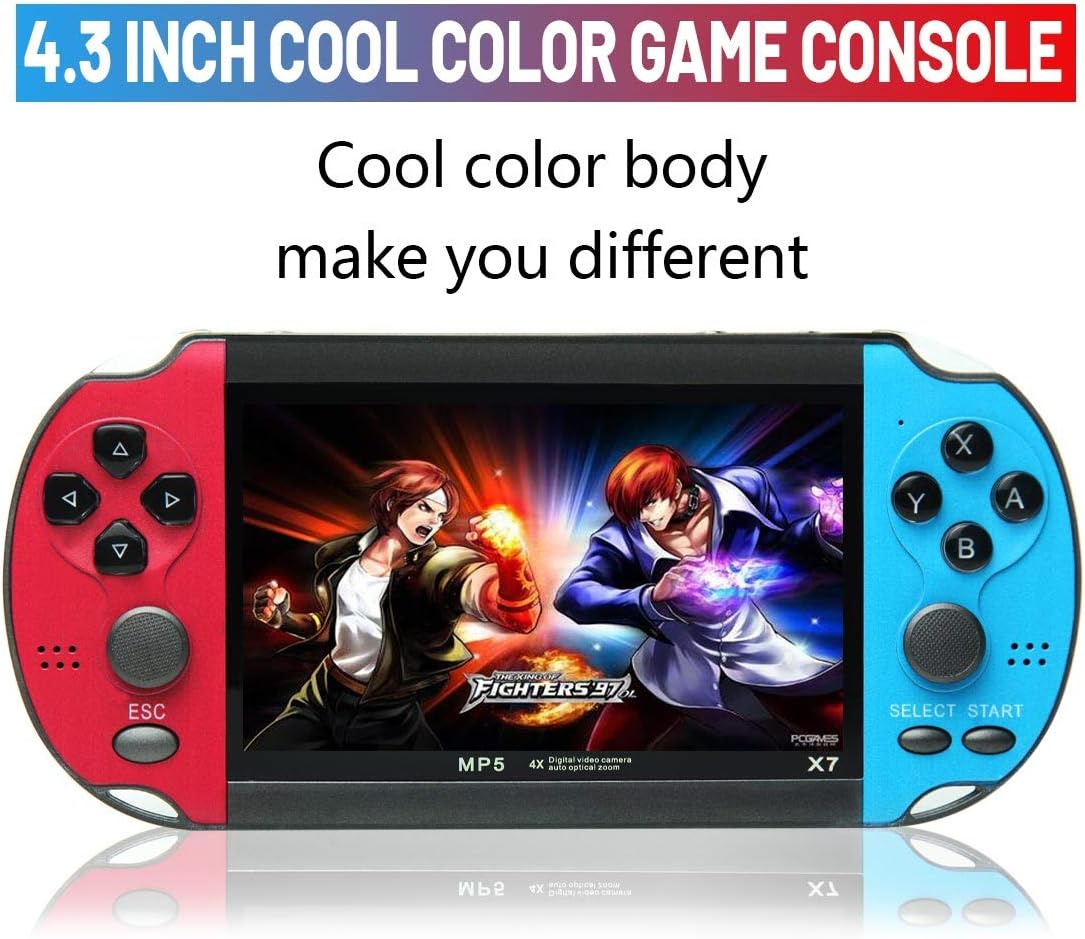 CZT New 4.3 Inch Cool Color Retro Game Console Built-In 3000 Games Support Mp3Mp4 Games Can Save/Add/Delete Rechargeable Lithium Battery (Bluered) image number 4
