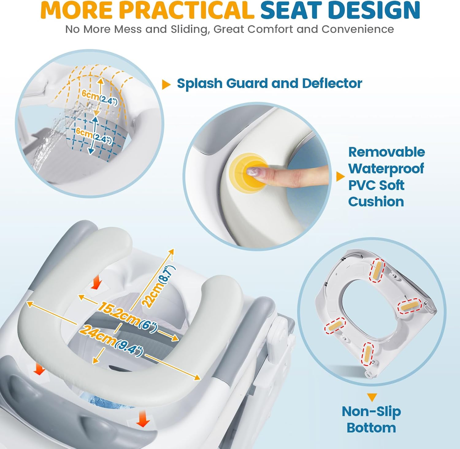 Orzbow 2-IN-1 Potty Training Toilet Seat with Step Stool for Toddler, Stability Training Potty Seat for Kids Boys Girls with Splash Guard and Anti-Slip Pad, Adjustable Ladder & Potty Seat Height, Grey image number 3