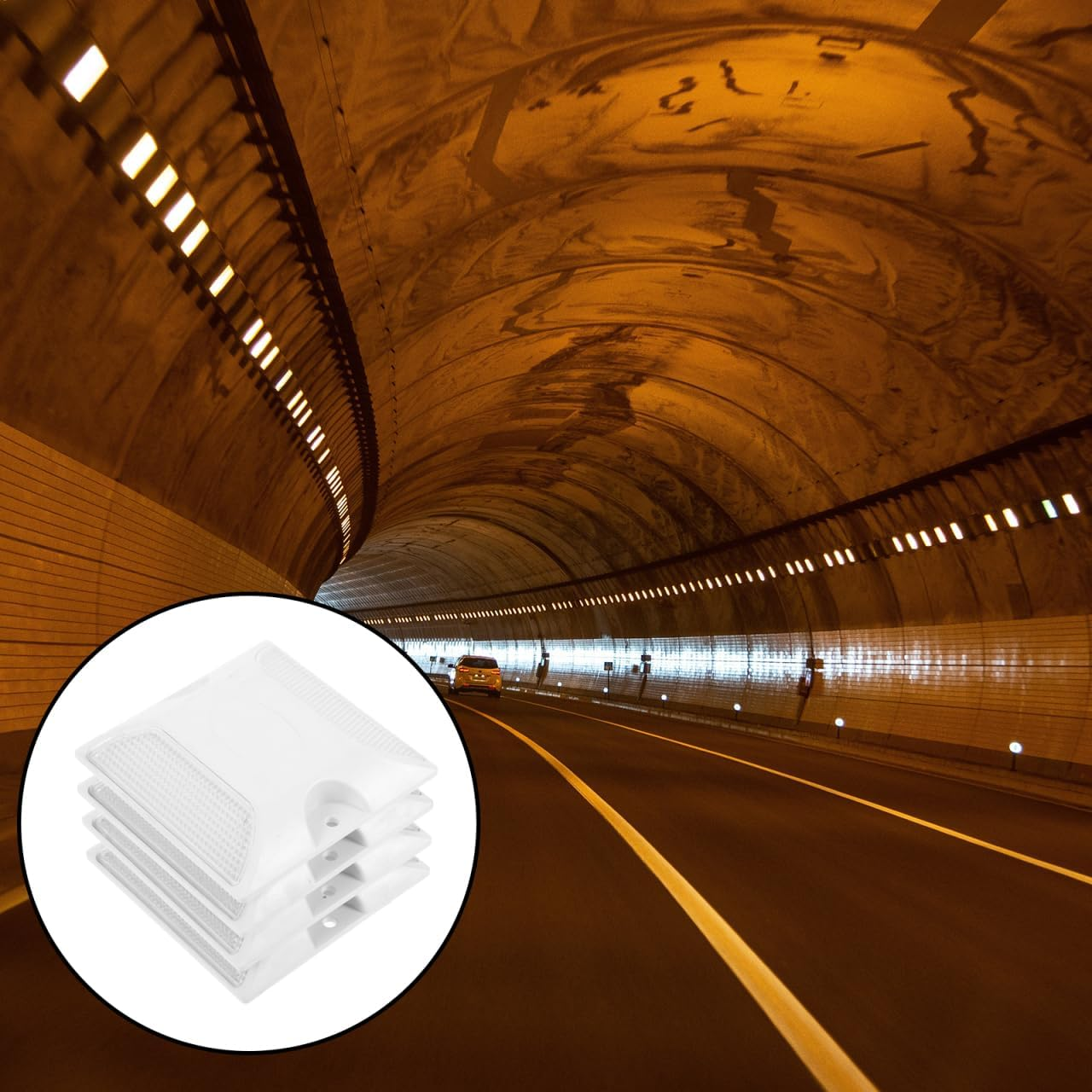 Reflective Road Studs Pavement Markers 4Pcs ABS Raised Plastic Highway Accessories High Visibility Reflectors for Driveway Entrance Night Safety - Yellow image number 7