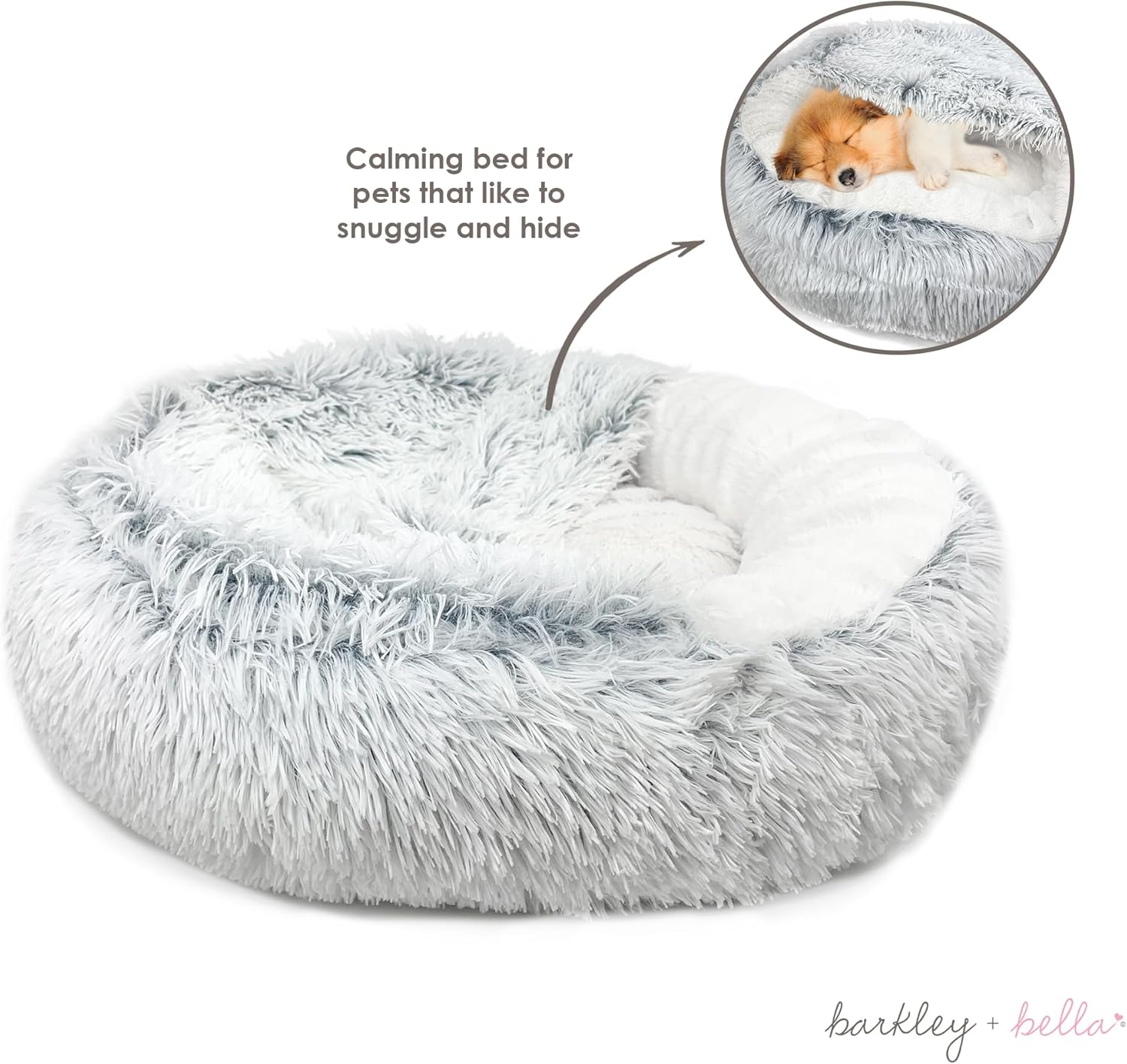 Barkley & Bella Dog Bed Bliss Calming Dream Pod, Grey - Machine Washable, Dog Bed, Soft & Durable Long Thread Fur image number 1