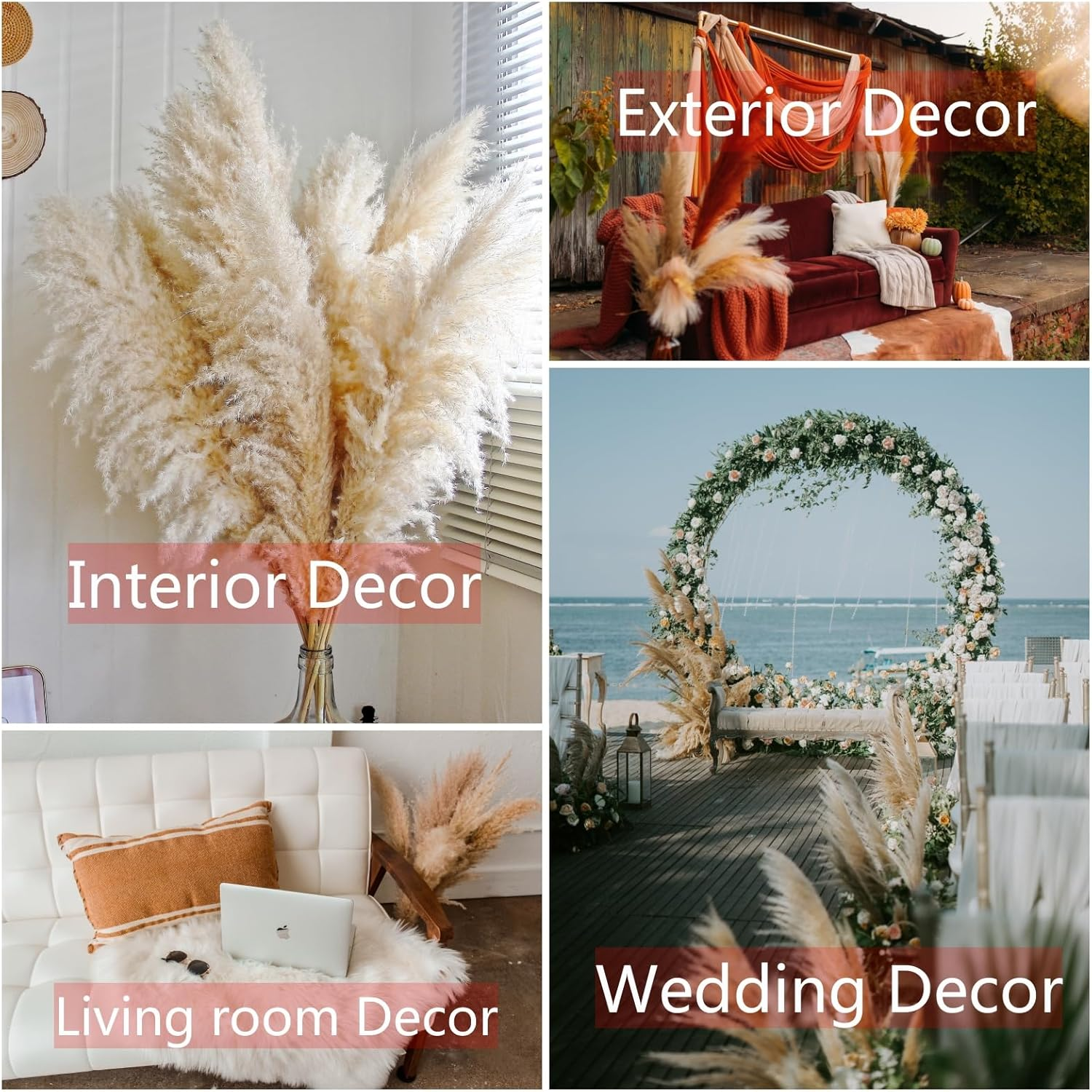 10Pcs 40'' Pampas Grass Tall Decor - Pompas Floral, Tall Pampas Grass for Floor Vases, Living Room Floor, Floor Plants, Plumas Para, and Grass Wall Decor image number 5