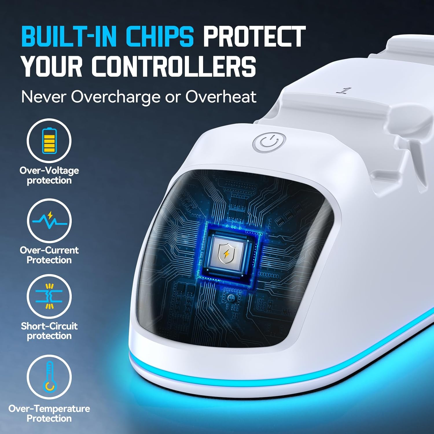 Gersker PS5 Controller Charger, PS5 Charging Station Compatible with Playstation 5 Dual & Edge with RGB Light, Fast PS 5 Charger Dock with Cable for PS 5 Accessories, White スタンド image number 4