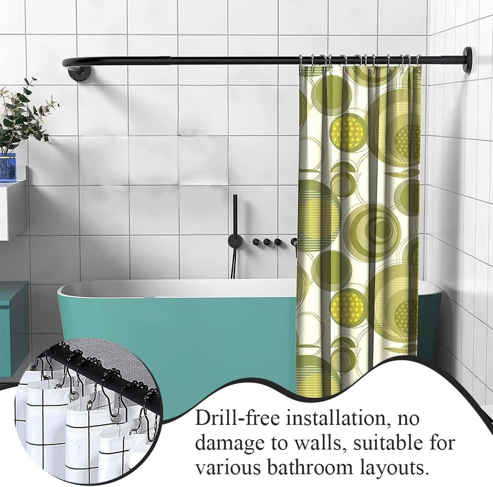 Shower Curtain Rod,Tension Curtain Rod,Heavy Duty Shower Rods,Stainless Steel Corner Curtain Rod,For Bathroom,For Shower,L Shape,Can Be Punched or Not,Two Installation Methods