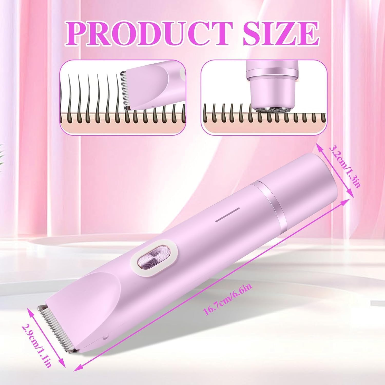 Electric Razors for Women, 2 in 1 Wet and Dry Body Electric Shaver, Silk Glide Epilator Painless Hair Removal at Home, Double Head Dual Purpose Hair Trimmer for Bikini Trimmer Legs Underarm, Ipx7 Waterproof Electric Shaver (Purple) - Pink image number 7