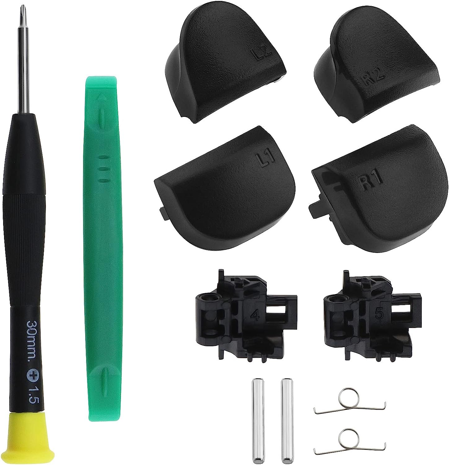 Set of 12 L1 R1 L2 R2 Trigger Buttons Repair Kit Compatible with PS5 V1 Controller Shoulder Buttons with Springs & Trigger Frames & Shaft & Screwdriver & Pry Tool image number 5