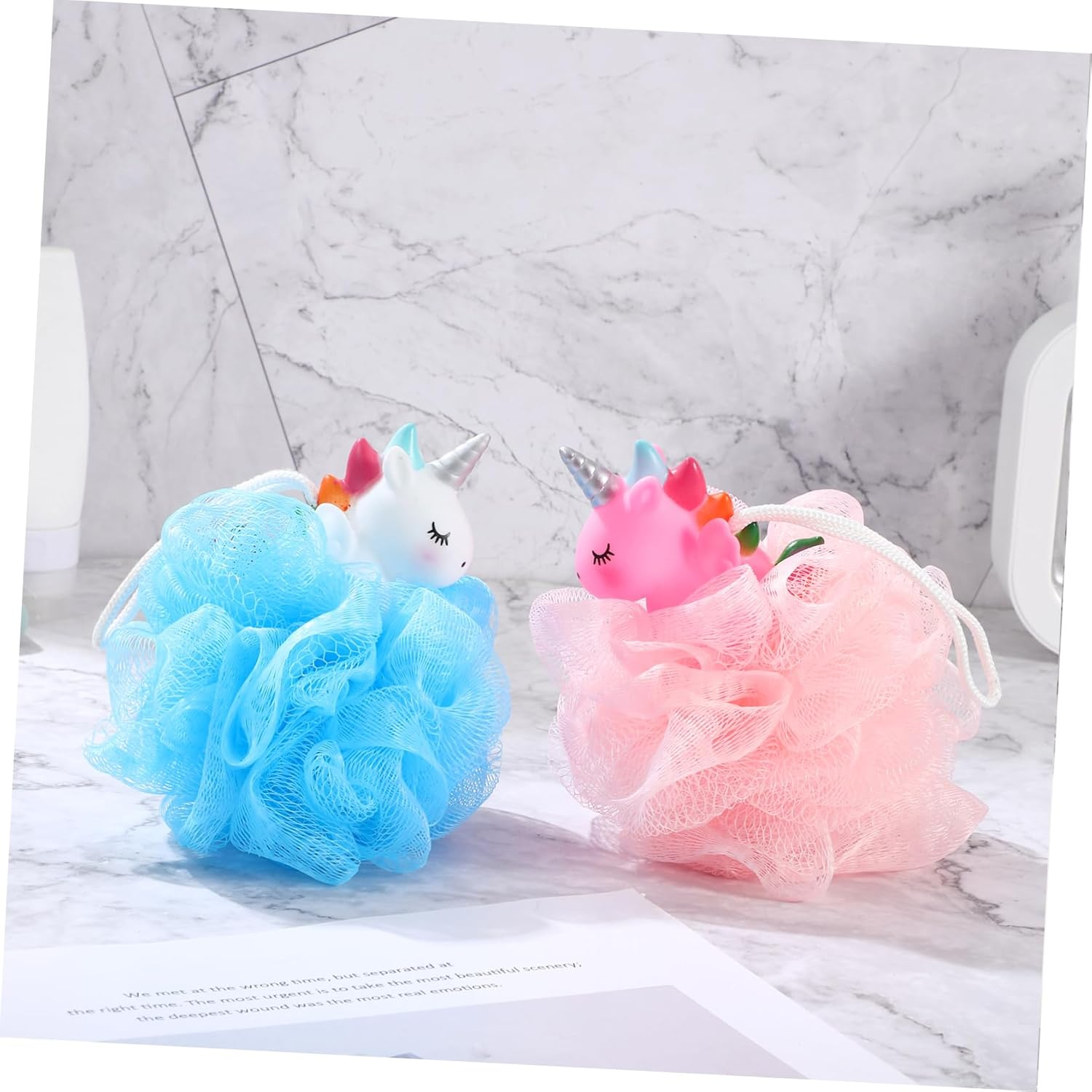 Lurrose 2Pcs Unicorn Shower Loofah Exfoliating Mesh Shower Ball Pouf Kids Bath Sponge Body Cleaner Deep Cleaning Loofah Bath Sponge image number 3