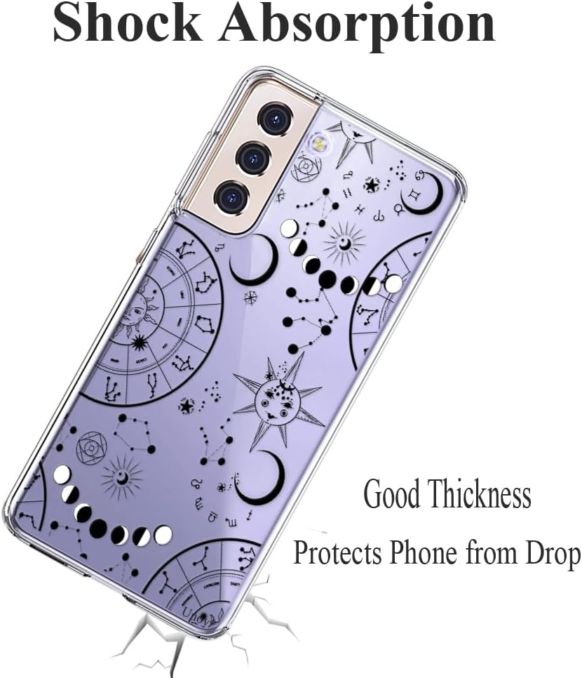 Unov Case Compatible with Galaxy S21 Case Clear with Design Soft TPU Shock Absorption Slim Embossed Pattern Protective Back Cover (Zodiac Galaxy) - Golden Garden image number 6