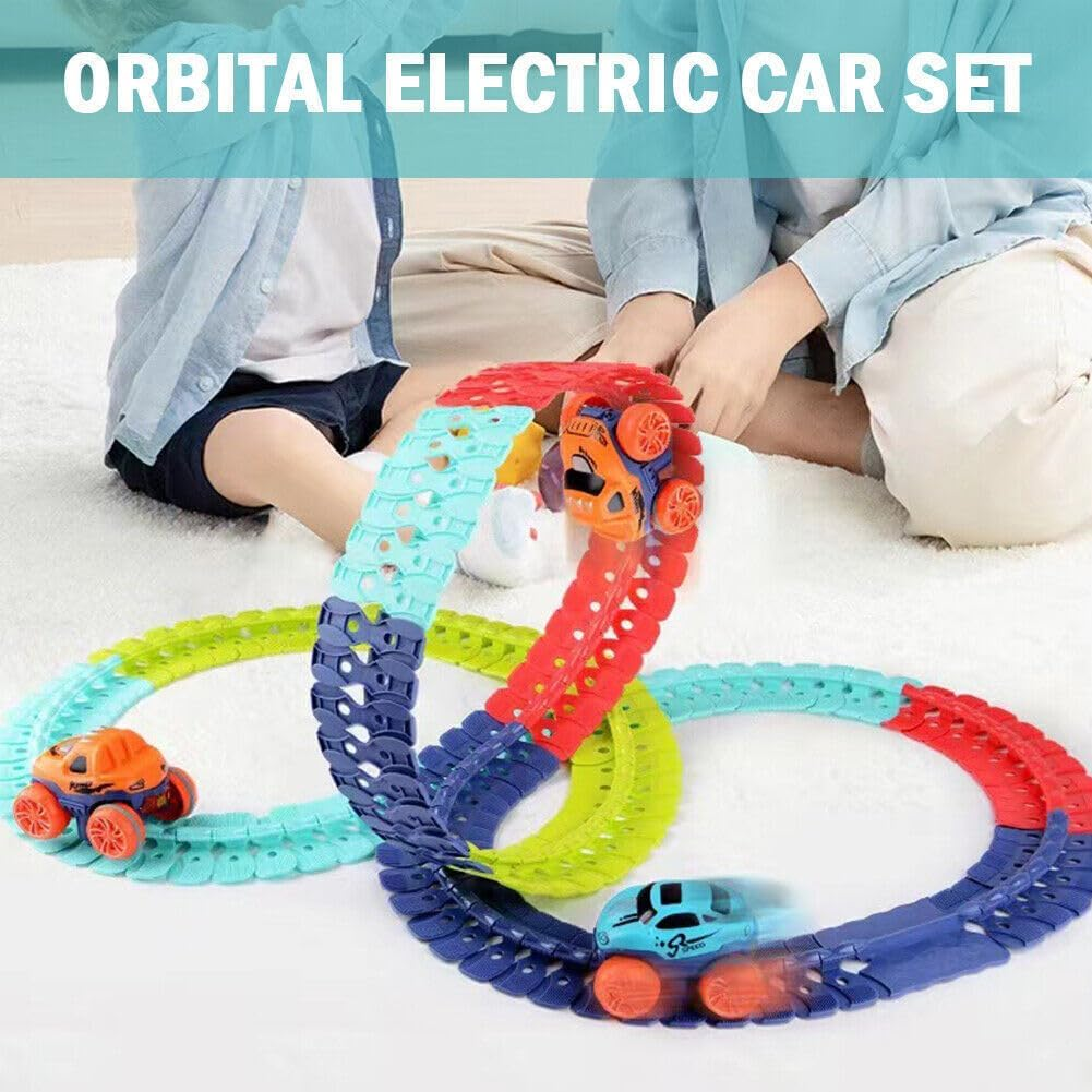 Fime.Living Zero Gravity Car Track Set Race Toys for Boys Kids with LED Light-Up Car,Flexible Changeable Magic 3+Year Old (291 Pcs Flexible Rail & Electric Car Set) image number 3